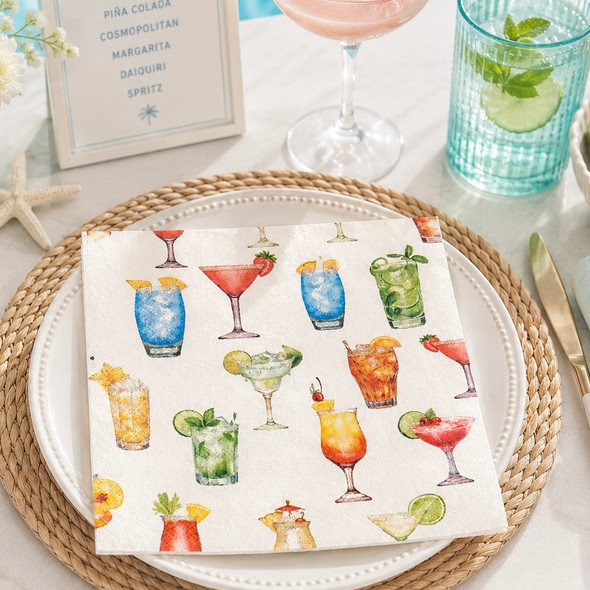 colourful cocktails drinks paper napkins 33x33cm summer party serviettes