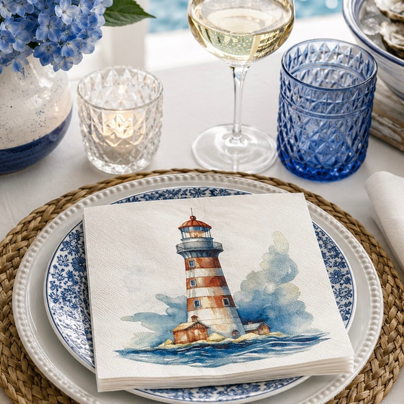 20 Paper Napkins – Coastal Lighthouse – 33x33cm Luncheon