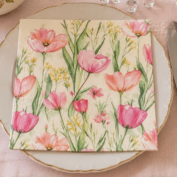 20 Paper Napkins – Pink Tulips – 33x33cm Luncheon