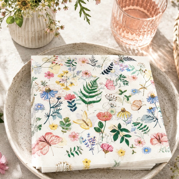 20 Paper Napkins – Wildflowers & Butterflies – 33x33cm Luncheon