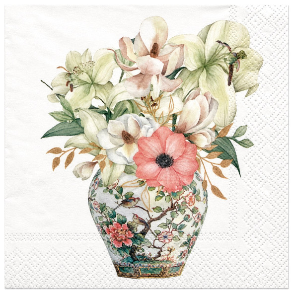 20 Paper Napkins – Lilies Floral Vase – 33x33cm Luncheon