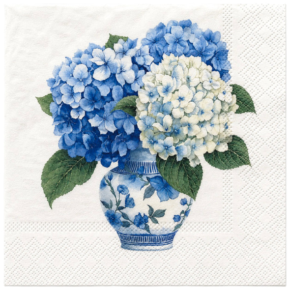 20 Paper Napkins – Blue Hydrangea Vase – 33x33cm Luncheon