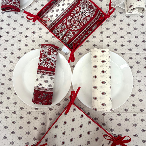 Marat Bastide Burgundy Serviette Napkin – Allover Pattern – Made in France