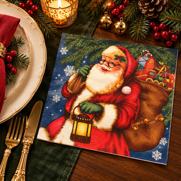20 Paper Napkins – Santa Claus with Lantern Christmas – 33x33cm Luncheon