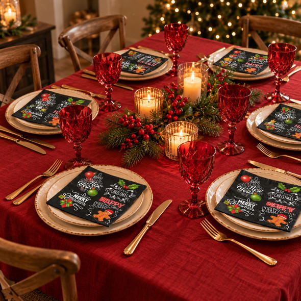 20 Paper Napkins – Merry Christmas & Happy New Year Black – 33x33cm Luncheon
