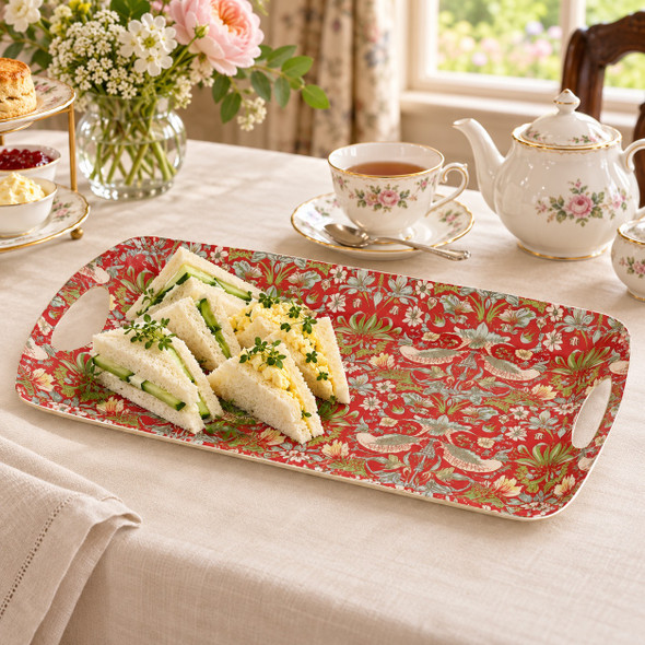 William Morris Strawberry Thief Melamine Sandwich Tray – Red – 40 × 20 cm