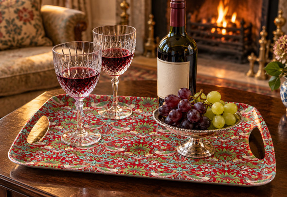 William Morris Strawberry Thief Large Melamine Serving Tray – Red – 48 × 33 cm