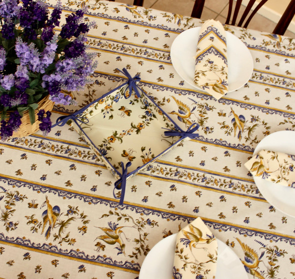 Moustiers Blue French Tablecloth 155x200cm  6Seats COATED Made in France