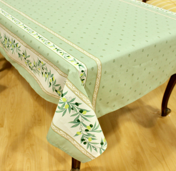Ramatuelle Green French Tablecloth 155x250cm 8Seats COATED Made in France