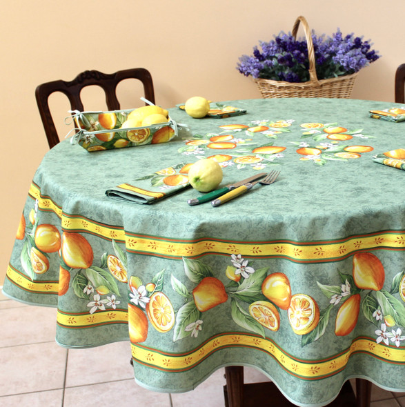 Lemon Green French Tablecloth Round 180cm COATED Made in France