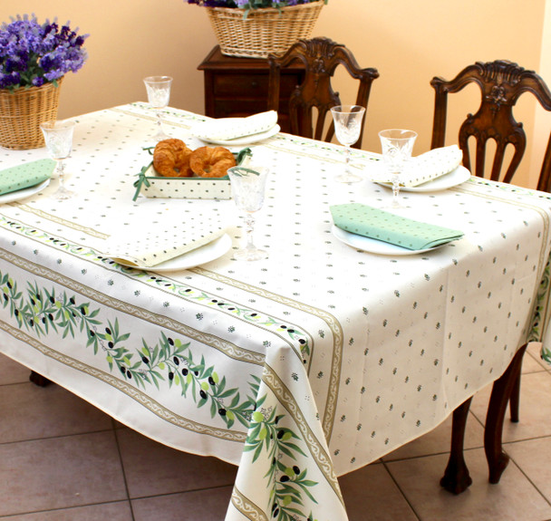 200 x 150 cm – 6 seats – Rectangular French Tablecloth – Stain-Resistant Coated – Ramatuelle Ecru – Made in France