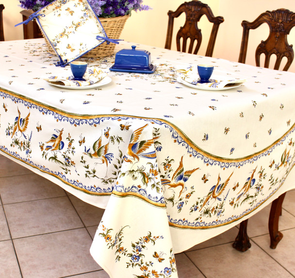 Moustiers Blue French Tablecloth 155x250cm 8Seats Made in France