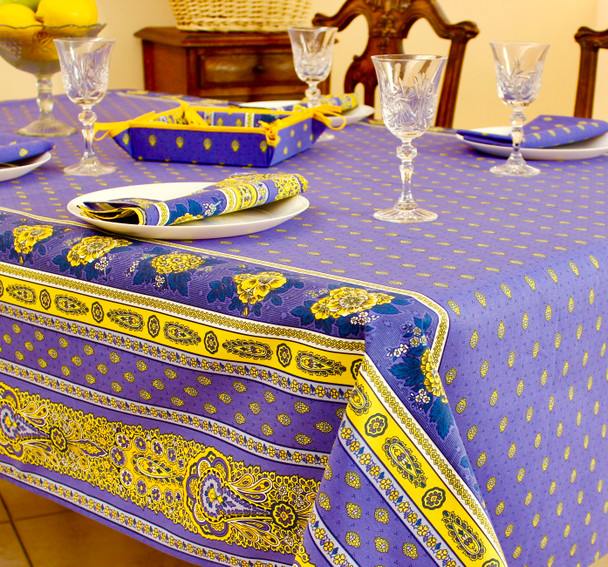 Marat Avignon Bastide Blue French Tablecloth 155x250cm 8 seats COATED Made in France
