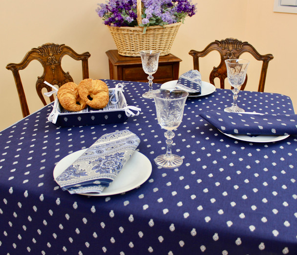 Marat Avignon Bastide Navy Square French Tablecloth 150x150cm Made in France