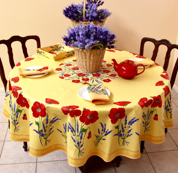 180cm Round French Tablecloth Cotton yellow poppy