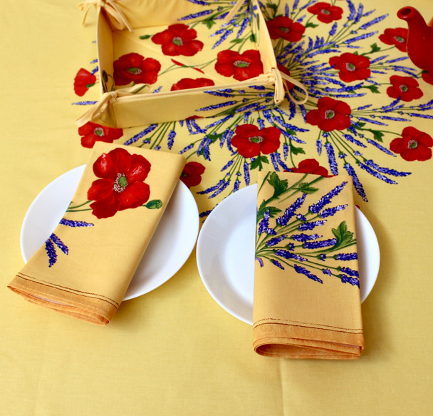 180cm Round French Tablecloth Cotton yellow poppy