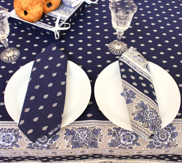 Marat Avignon Bastide Navy French Tablecloth  155x250cm 6Seats Made in France