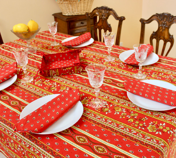 Marat Avignon Red French Tablecloth 155x300cm 10Seats Made in France