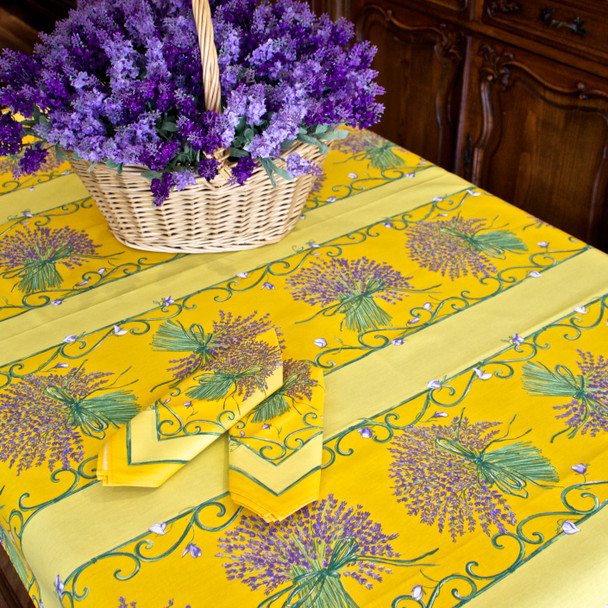 Lavender Yellow 155x120cm 4-6Seat Small Tablecloth COATED Made in France