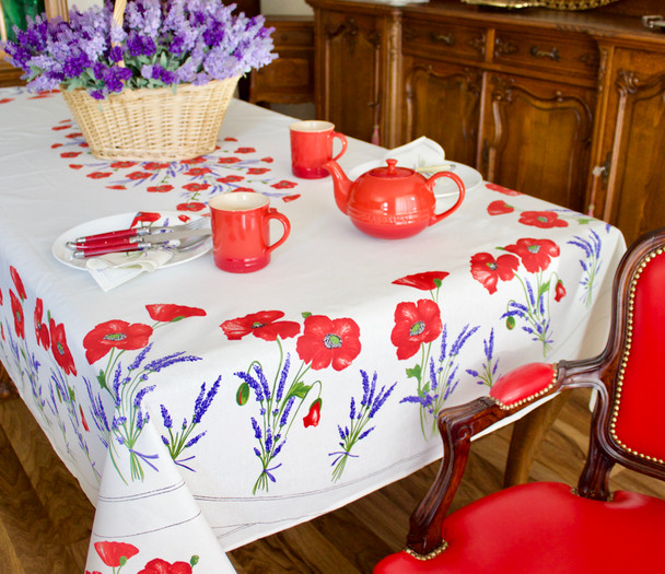 Poppy Ecru French Tablecloth 155x250cm 8 seats  Made in France