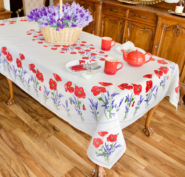 Poppy Ecru French Tablecloth 155x250cm 8 seats  Made in France