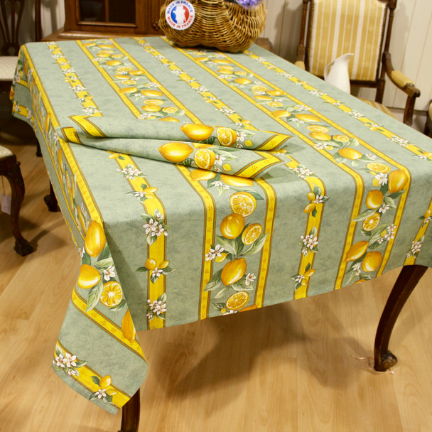 Lemon Green Linear French Tablecloth 155x250cm 8seats Made in France
