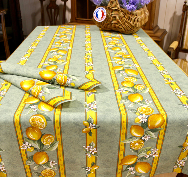 Lemon Green Linear French Tablecloth 155x250cm 8seats Made in France
