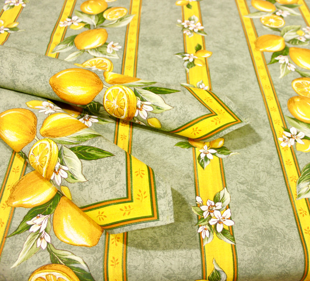 Lemon Green Linear French Tablecloth 155x250cm 8seats Made in France