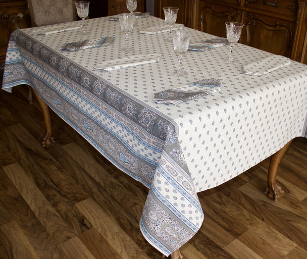 Marat Avignon Bastide Turquoise 155x350cm 12seats COATED French Tablecloth Made in France