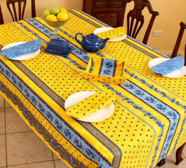 Marat Avignon Tradition Yellow 155x350cm 12seats COATED French Tablecloth Made in France