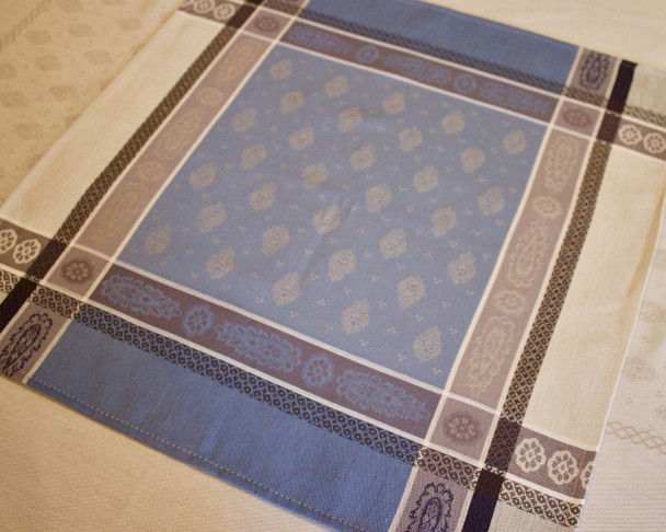 Vaucluse Blue Jacquard French Tablecloth 160x250cm 8seats Made in France