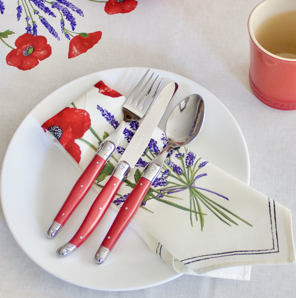 Poppy Ecru French Tablecloth 155x250cm 8seats COATED Made in France