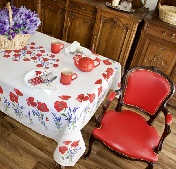 Poppy Ecru French Tablecloth 155x250cm 8seats COATED Made in France