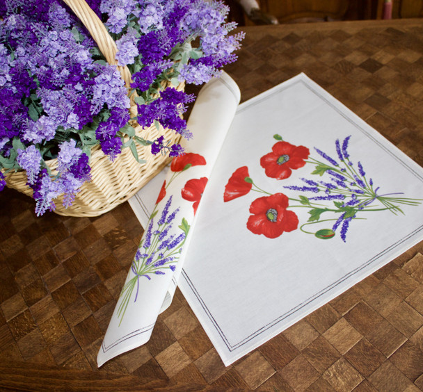 Poppy Ecru French Tablecloth 155x250cm 8seats COATED Made in France