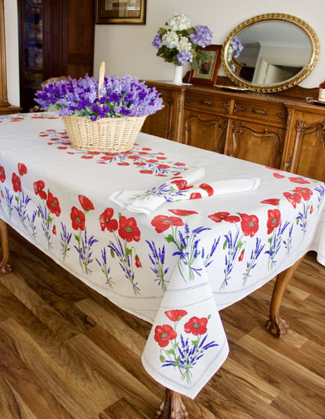 Poppy Ecru French Tablecloth 155x250cm 8seats COATED Made in France