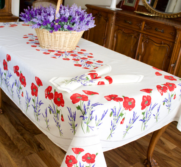 Poppy Ecru French Tablecloth 155x250cm 8seats COATED Made in France