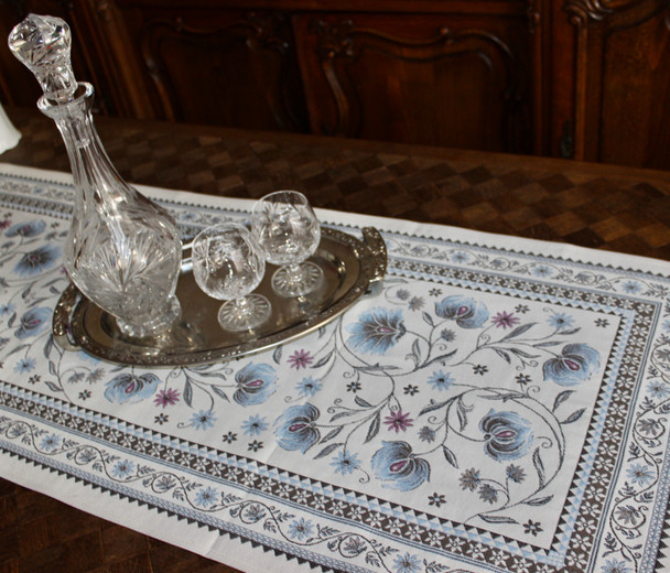 Sillans Blue 49x160cm French Thick Jacquard Tapestry Style Runner Made in France