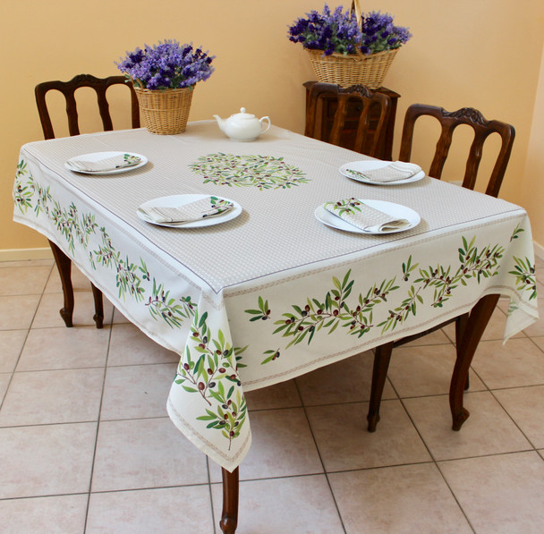 Nyons Ecru French Tablecloth 155x250cm 8Seats Made in France
