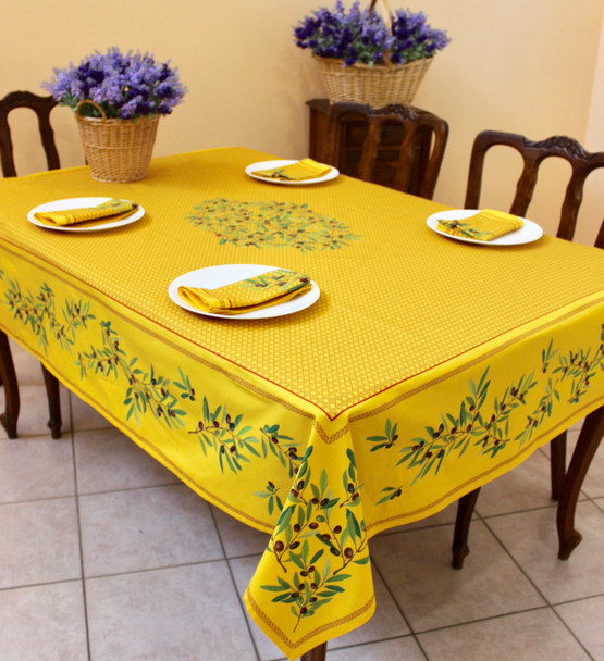 Nyons Yellow French Tablecloth 155x250cm 8seats COATED Made in France