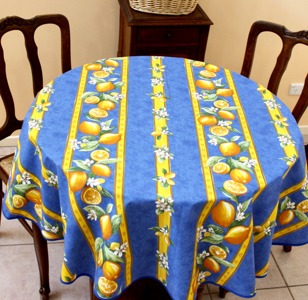 150cm Round French Tablecloth COATEDStain free Blue 150cm Round French Tablecloth COATEDStain free Blue