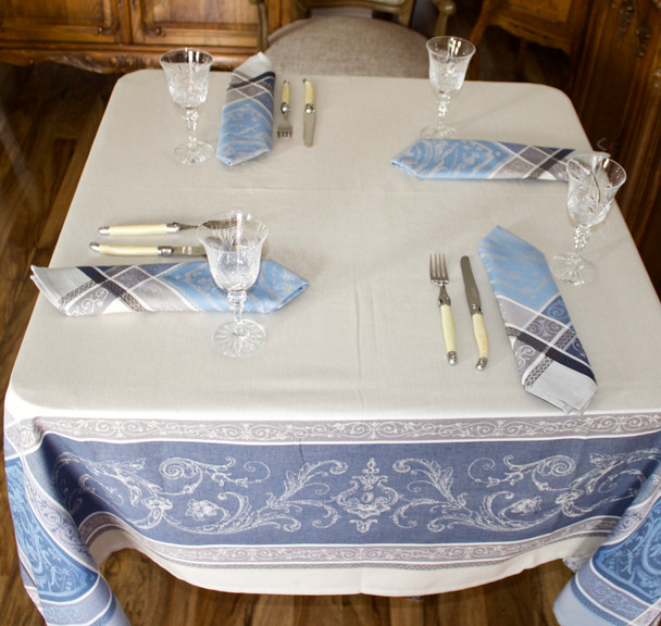Versailles Blue 160x160cm SquareJacquard French Tablecloth Made in France 
