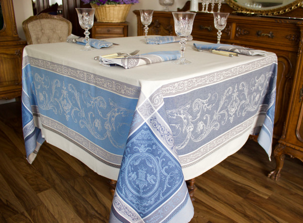 Versailles Blue 160x160cm SquareJacquard French Tablecloth Made in France 