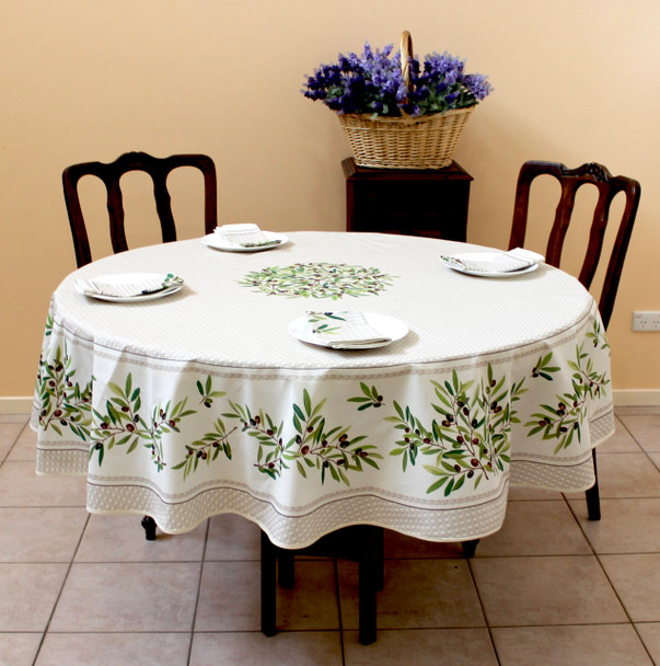 Nyons XXL Ecru French Tablecloth Round 230cm Made in France