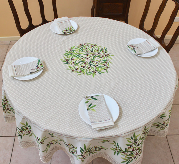 Nyons XXL Ecru French Tablecloth Round 230cm COATED Made in France