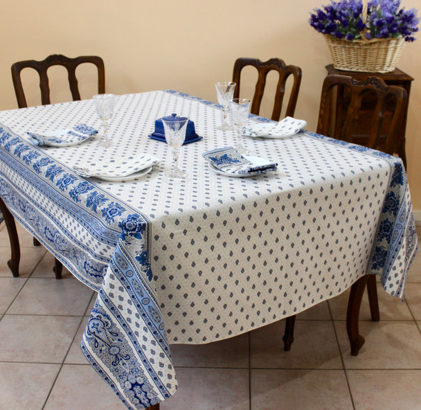 Marat Avignon Bastide White 155x350cm 12seats COATED French Tablecloth Made in France