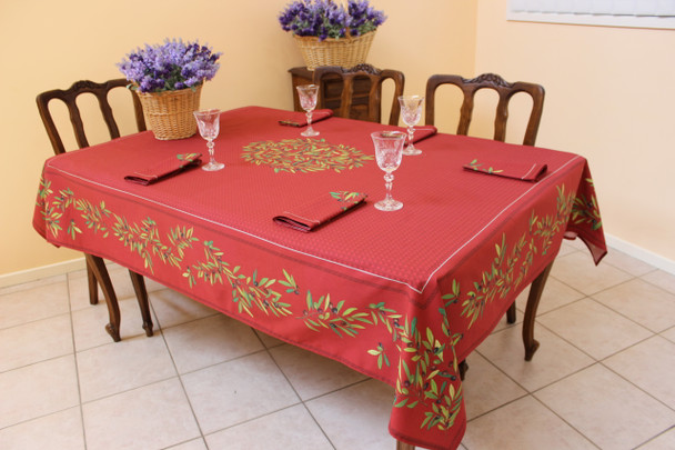 Nyons Red French Tablecloth 155x300cm 10Seats COATED Made in France