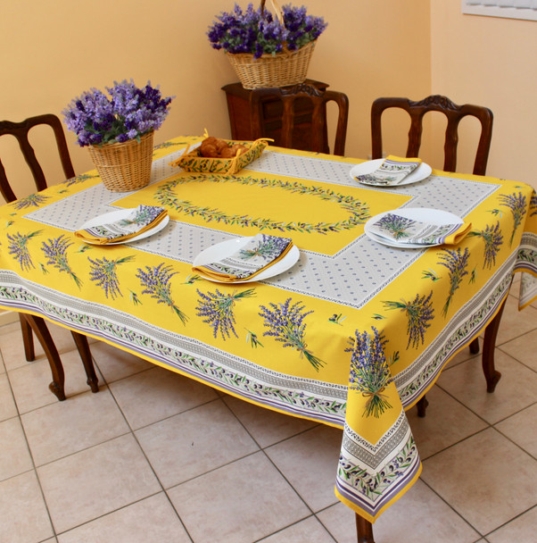 Lauris Yellow155x350cm 12seats COATED French Tablecloth Made in France