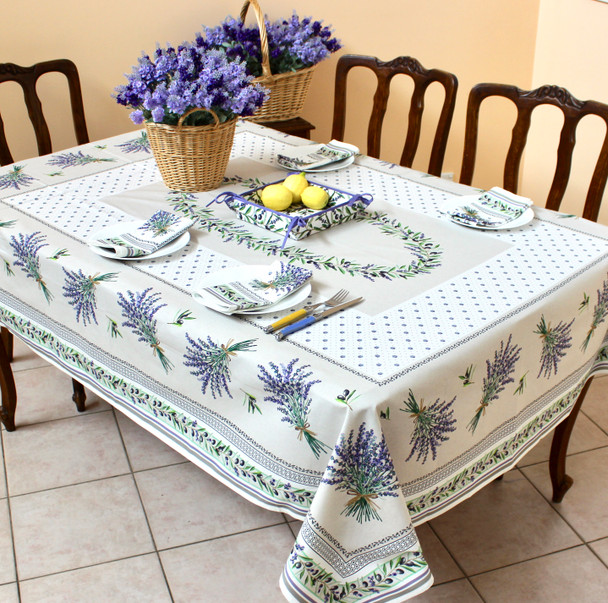 Lauris Ecru 155x350cm 12Seats French Tablecloth Made in France 