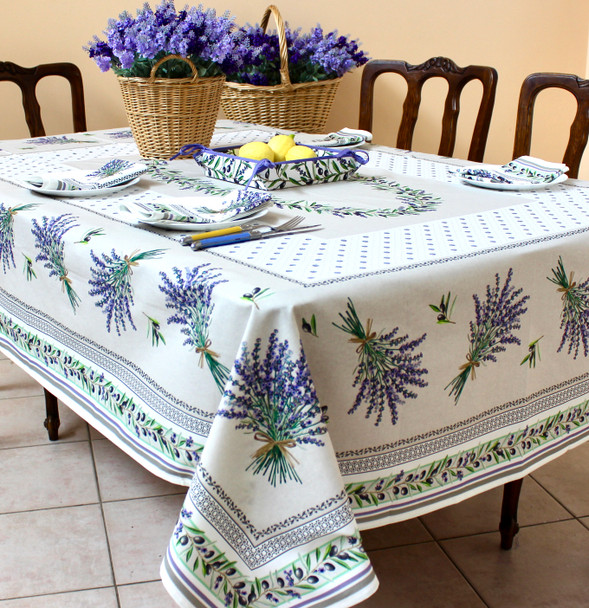 Lauris Ecru 155x350cm 12Seats French Tablecloth Made in France 