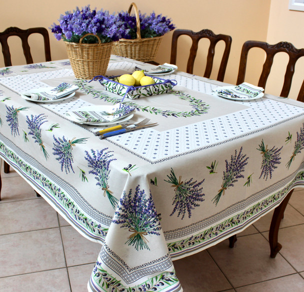 Lauris Ecru 155x350cm 12Seats French Tablecloth Made in France 
